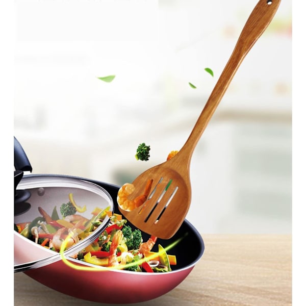 1 styck träspatel för matlagning, tre hål, non-stick