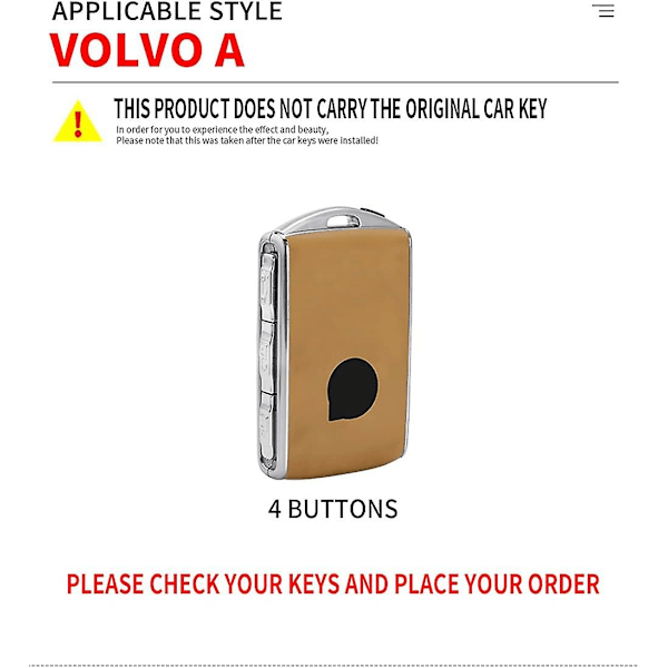 Zink-legering Bilnyckelfodral för Volvo S90 V90 Xc60 Xc40 Xc90 4 Knappar Keyless 360 Vattentät Skydd Med Fluorescens (matt Färg)