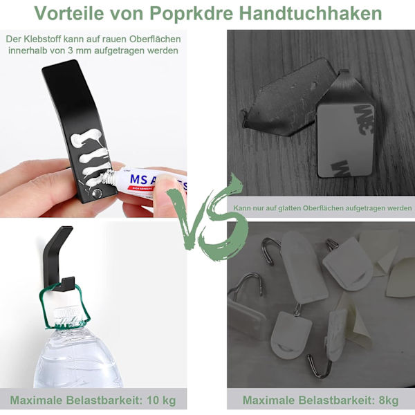 6 stk. Selvklebende kroker, 2.7*1.1*0.78 tommer, Dobbel baderom