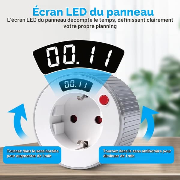 Tidsbryter med mekanisk nedtelling, programmerbar AC230V 16A, LED-display, 24-timers tidsbryter med 1-minutts intervall