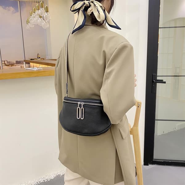 Bæltetaske Crossbody Tasker Til Kvinder Ægte Læder (Sort)
