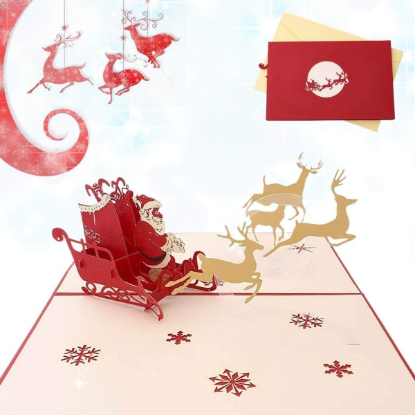 1 bit 3D julkort visas jultomten Santa Älg hälsning