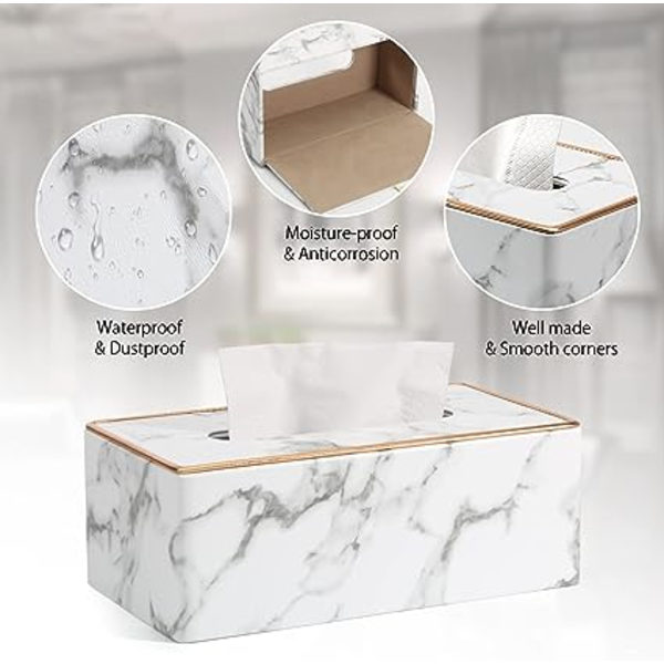(Grå marmor mønster) Rektangulær PU-lær vevboksholder