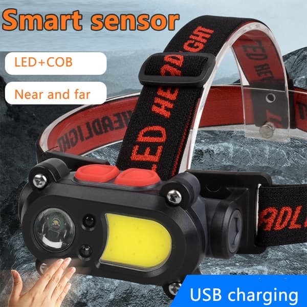 1 stk LED COB sterk lys sensor hodelykt 6-trinns fjernlys