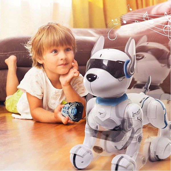 Fjärrstyrd robot-hund med touchfunktion och röststyrning, RC-hundrobotleksaker för barn 3, 4, 5, 6, 7, 8, 9, 10 år och uppåt, smart och dansande robot