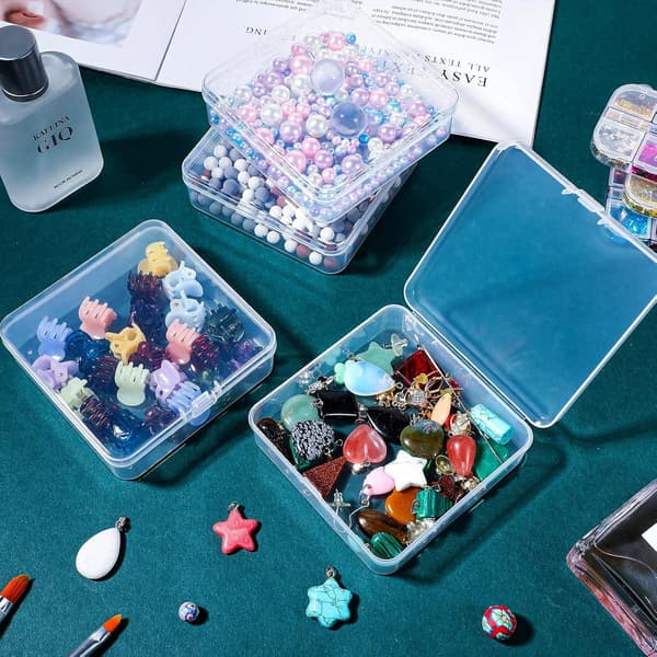 6 stk. Mini Klar Plast Perle Opbevaringsbeholdere til