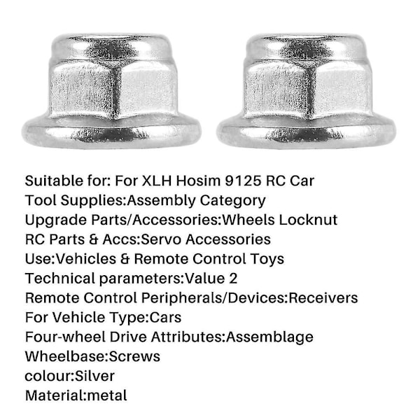 Til Xlh 9125 Rc Bil Metal Dæk Hjul Locknut Møtrik Tilbehør 25