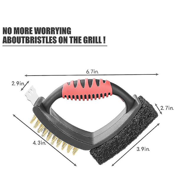 Grillbørste Grilltilbehør Messing Grillbørste 3 i 1 Multifunksjonell Bbq Rengjøringsbørste Cl