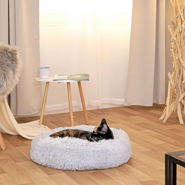 Rund Hundkorg Kattkudde Donut Korg, (S) 40 cm Ø Ljusgrå