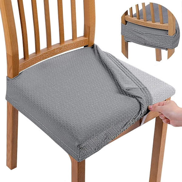 Vattentäta stolsöverdrag för matstolar, set om 4, stretchiga jacquard avtagbara tvättbara stolsöverdrag, skydd, inga bakre överdrag, grå
