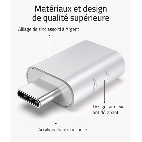 Sølv USB C til USB-adapter 2-pakning USB C hann til USB3 hunn