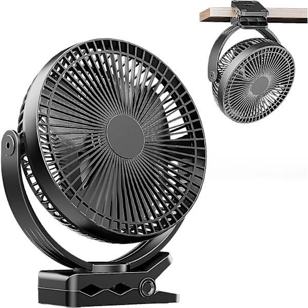 USB Bordventilator, Genopladelig Bærbar Ventilator, 8 Tommer Klipsventilator, 10000mAh Barnevognsventilator, 4 Hastigheder Stærk Luftstrøm, 720° R