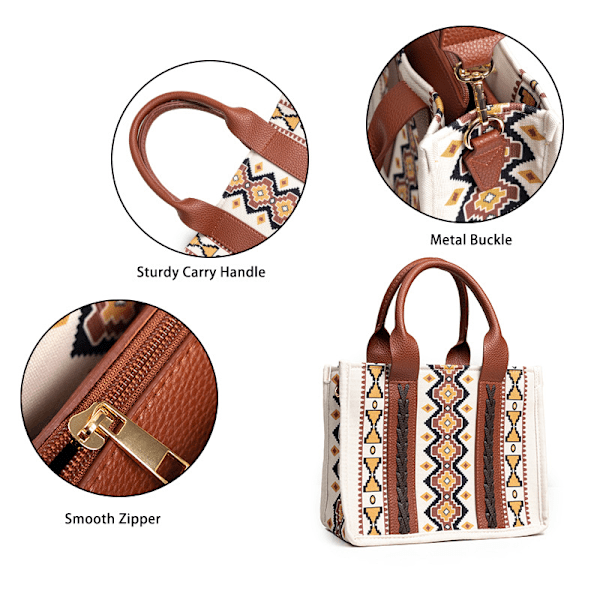 Premium Kompatibel Tote Bag for Kvinner Western Skuldervesker Boho Aztec Satchel Håndvesker