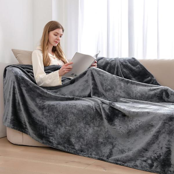 1 uld tæppe dobbeltsidet mørkegrå sofa tæppe 150x200cm