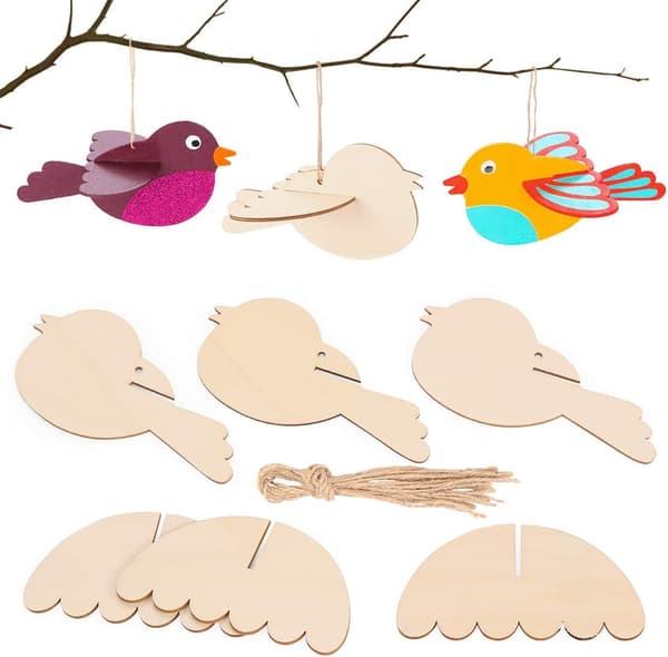 12 DIY-kit 3D Träfåglar, Träskivor Hängsmycken Påsk