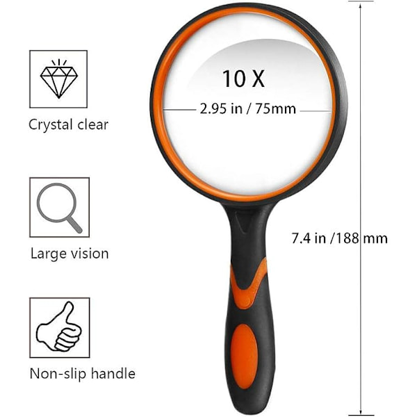 10x Förstoringsglas (Orange), Bärbar Läsförstorare med