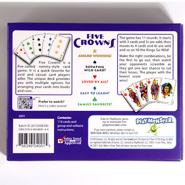 Five Crowns fem kortdæk til poker, brætspil kort til