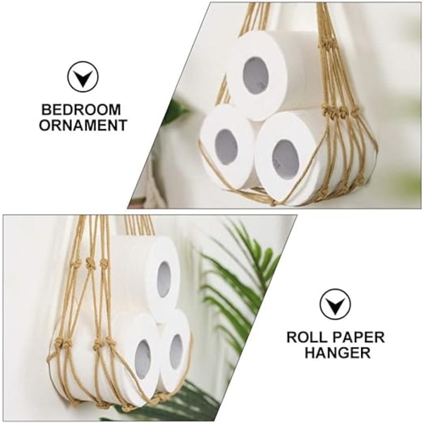 Khaki Roll Paper Holder Cotton Cord Mesh Hanging Toilet Paper