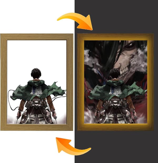 Attack on Titan LED-kunst (Eren Jaeger) - Dynamic Eren Jaeger Edition, USB-drevet, 3 lysmoduser, lyser opp med transformative uttrykk