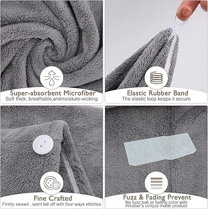 3 Pak (Grå, Rosa, Blå) Mikrofiber Håndklæde til Hår Tørring Super