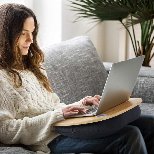 Laptopställ med kudde och bambuplattform på säng och soffa,