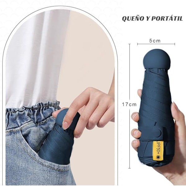 Lommesolskærm til Regn og Sol, Mini Foldbar Parasol med UV-Beskyttelse, Vind- og Vandafvisende, L