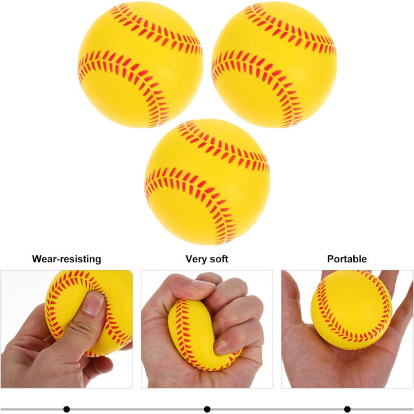 3 st gula träningsbasebollar för barn, softballleksaker för träning