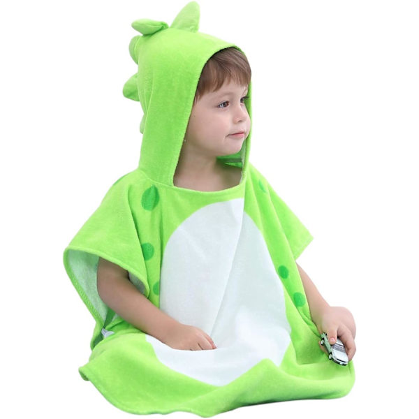 Børne Dinosaur Strandponcho (Grøn A, 2-4 År, 70*140cm), Hætte