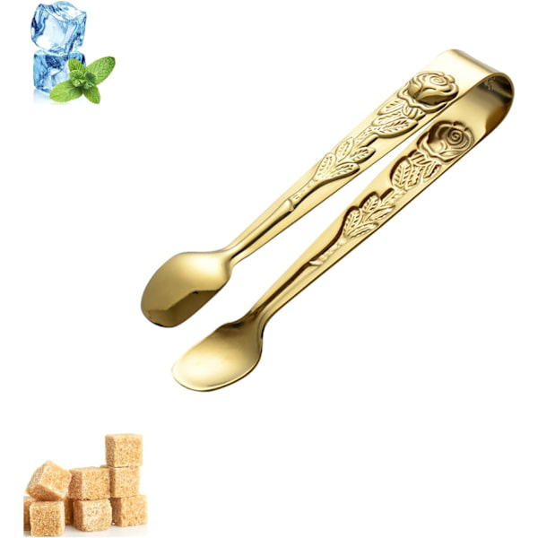 1 guld mini serveringstang, rosestål sukkerterning