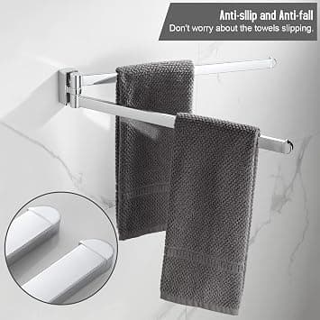Svingbar håndkleholder i rustfritt stål med kromfinish og 2 svingbare stenger