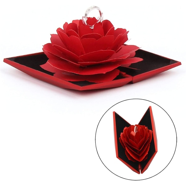 Rose Flower Förlovningsring Box 3D Pop up Rose Ring Box Bröllop