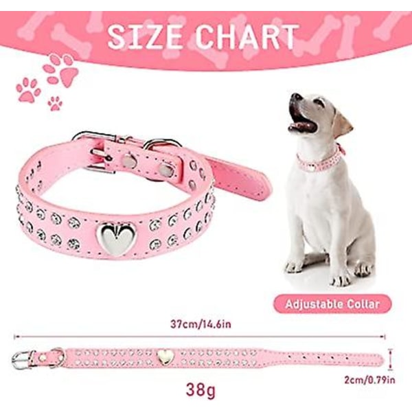 Krystal Hundehalsbånd Rhinestone Kæledyr Halsbånd Bling Hvalp Halsbånd Hjerte Studded PU Læder Hundehalsbånd Justerbar Pink Halsbånd til Små og Mellemstore Hunde