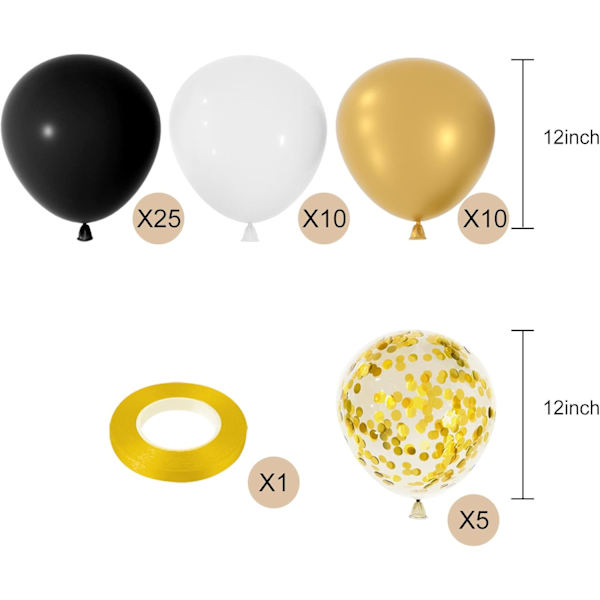 30 Pakk Svarte Gull Konfetti Ballonger 12 Tommer Hvite Svarte og Gull Ballonger med Bånd for Graduation Birthday Wed