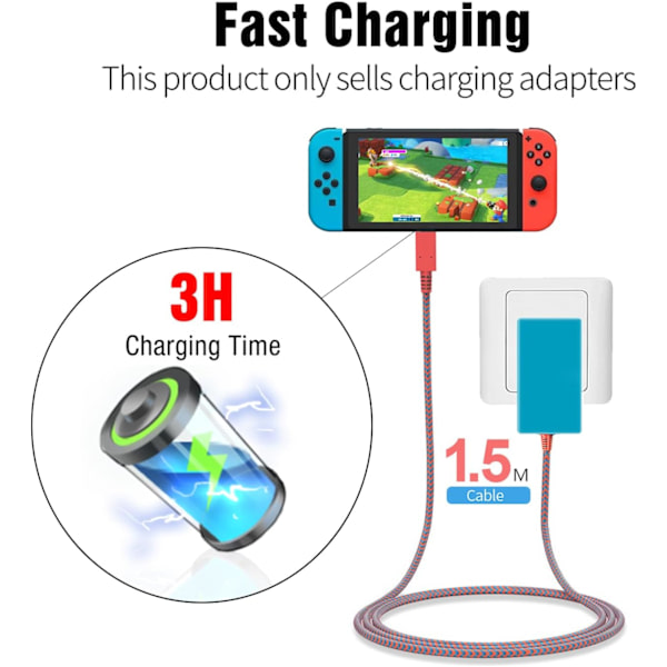 Kompatibel med Snabbladdare för Nintendo Switch OLED, AC-adapter Dubbel Spänning 39W 15V 2,6A Ström för