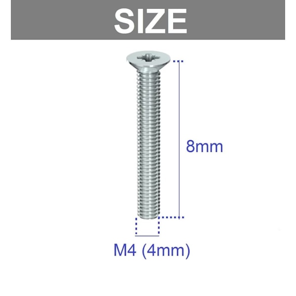 50-pack M4 (4mm) x 8mm Platta Sänkskruvar Dubbelhuvud Pozi