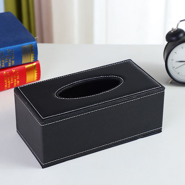25cm*14cm*11cm, Sort Læder Rektangulær Papirboks til Hjemmekontor