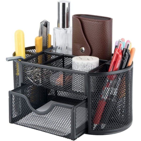 1pcs（Black）Tidy Wire Mesh Desk Organizer with Drawer and Pen