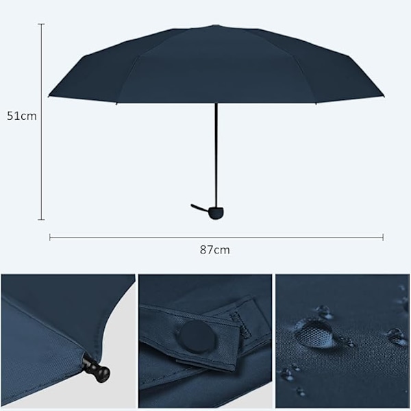 Lommesolskærm til Regn og Sol, Mini Foldbar Parasol med UV-Beskyttelse, Vind- og Vandafvisende, L
