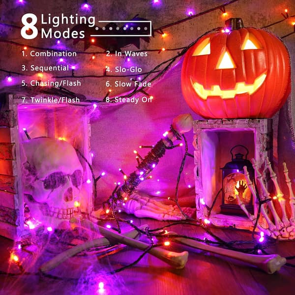Lilla & Orange Halloween Lys, 29m 300 LED Halloween Lysstreng Forbindelse med Timer, 8 Tilstande Udendørs H