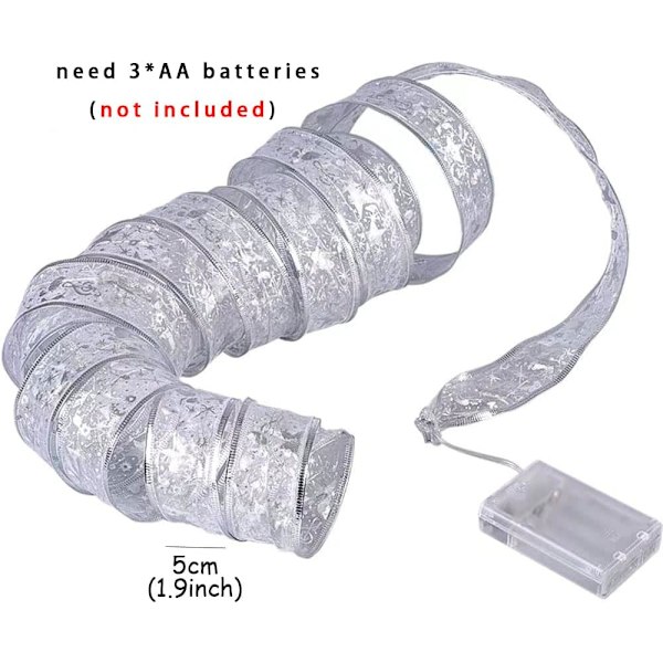 Julklappssnöre med silverband och LED-lampor, 10 meter, 100 lampor, batteridriven koppartråd för julgran