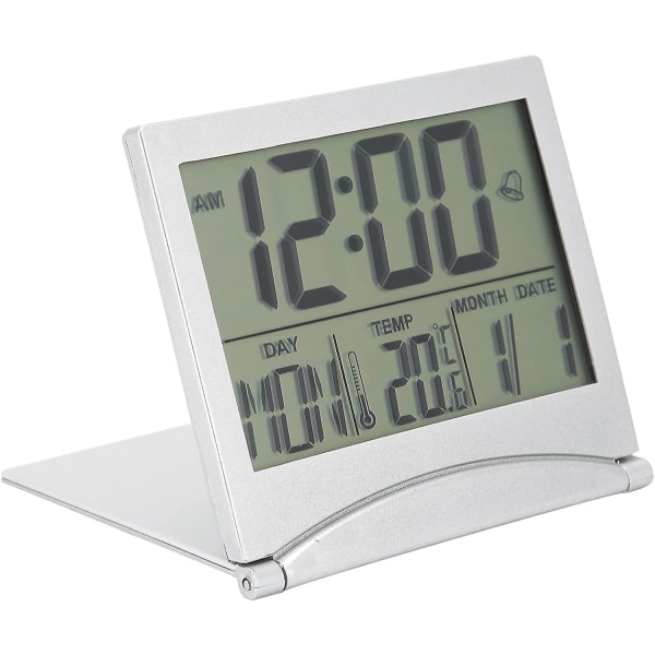 Electronic Alarm Clock Desk Compact Foldable Calendar Temperature Timer Clock, for Home Bedroom Bedside Travel Use