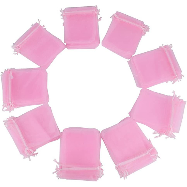 100 stk. 10 * 12 cm Bryllupspunge Organza Gaveposer Rose Gaveposer Smykker Lavendelposer Med Bånd Til Julefester Fødselsdag