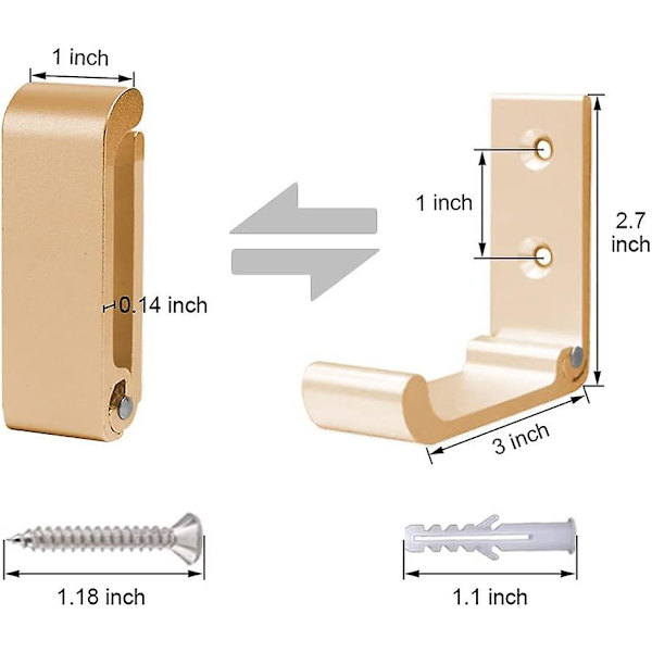 Fällbara väggkrokar, 4 st väggmonterade hjälmhållare, osynliga klädkrokar, aluminium väggkrok, med skruvar, handduksjackkrok (guld)