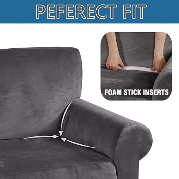Mørkegrå sofaovertrekk, 2-seters elastisk stoff, elastisk