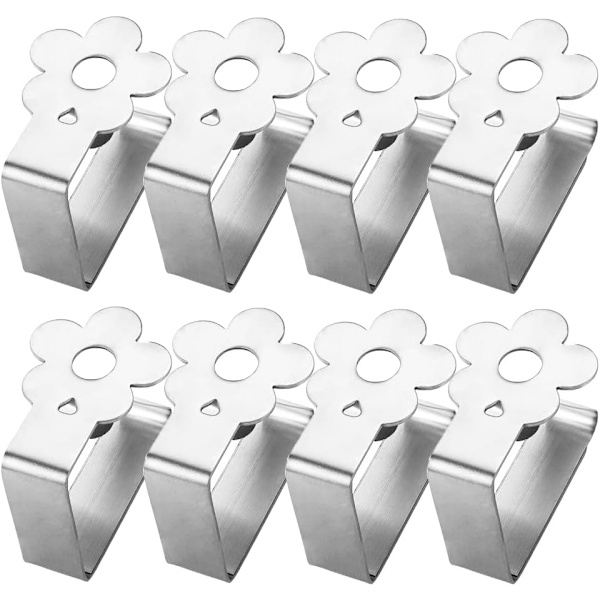 Blommönster bordsduksklämmor, set om 8, silver rostfritt stål