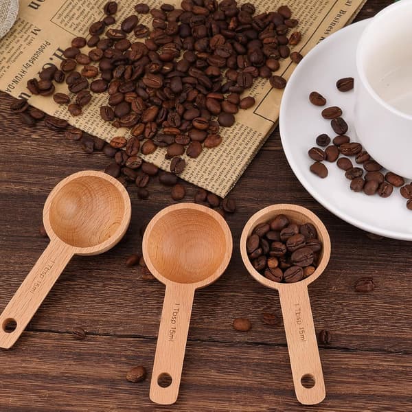 4 st 15 ml Trä Måttskedar Bokträ Malet Kaffe