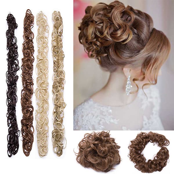 XXL Hårstykke Scrunchie Få Hår Op Voluminøs Krøllet Chignon Lys Blond