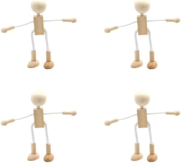 4 stycken målade trädockor Flexibla trädockor Målade