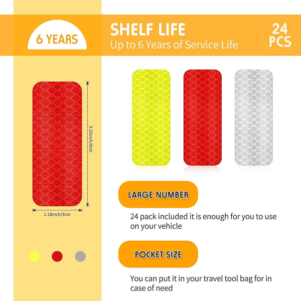 24 st reflekterande varningsetiketter säkerhetsreflekterande etiketter natt synlighetsetiketter vattentäta tejpetiketter för fordon, 1,18 x 3,25 tum