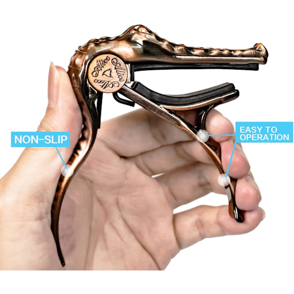 Gitar-Capo for akustiske og elektriske gitarer - Alligator-formet aluminium-legering akustisk gitar-Capo med muslingeskal